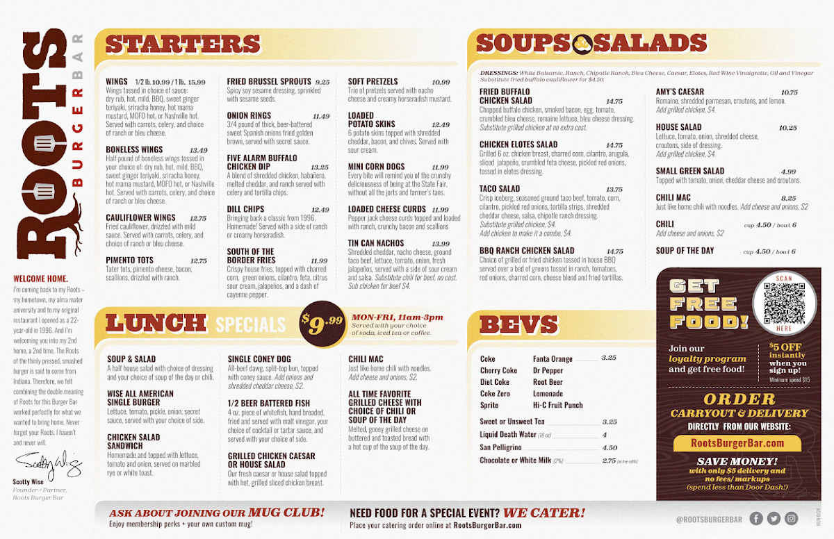 Roots Burger Bar Menu - Image 2